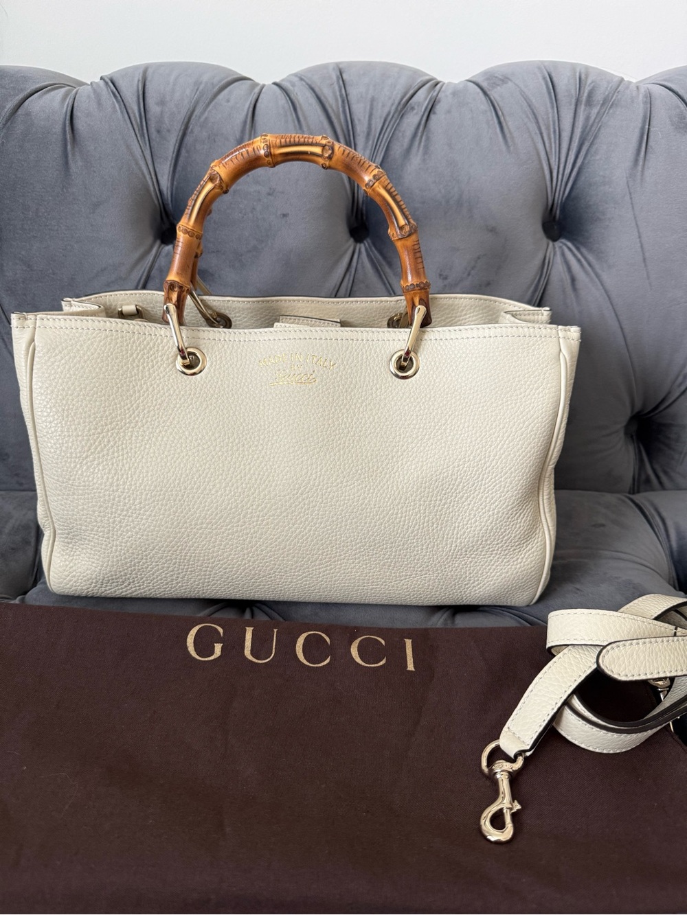Gucci Bamboo-Handle Leather Satchel - Cream & Brown